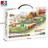 Circuit de train électrique à encliqueter DIY avec gare, panneaux routiers, arbres et figurines – Jouet éducatif pour tout-petits
