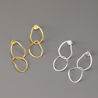 Lotus Fun Boucles d'oreilles pendantes minimalistes irrégulières à double anneau, faites à la main en argent 925, boucles d'oreilles longues abstraites, bijoux tendance