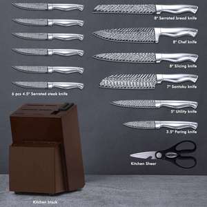 Juego de Cuchillos de Cocina Premium de 14 Piezas de Acero Inoxidable, Cuchillos de Carnicero y Chef, Mangos Ambidiestros, Hojas Pulimentadas, Madera - Product Image 3