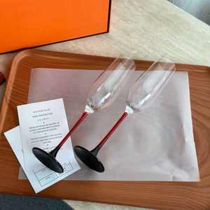 Ensemble de flûtes à champagne, 2 pièces, pied rouge, base noire, verres en cristal, ensembles cadeaux pour célébration de mariage et cadeaux - Product Image 1
