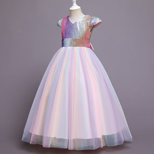 Vestido de fiesta con lentejuelas para niñas, tul colorido, estilo princesa, largo, formal, para fiestas infantiles, talla 120 cm - Product Image 2