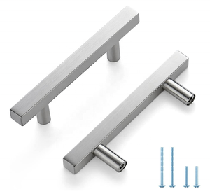 Modern <strong>Square</strong> T-Bar Handle Stainless Steel Silver Hollow Furniture Hardware <strong>Knobs</strong> for Kitchen Bedroom Cabinets Dresser <strong>Drawer</strong> - Product Image 2