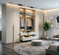 Dressing moderne sur mesure avec éclairage LED, table de maquillage intégrée et armoire de rangement pour chambre à coucher