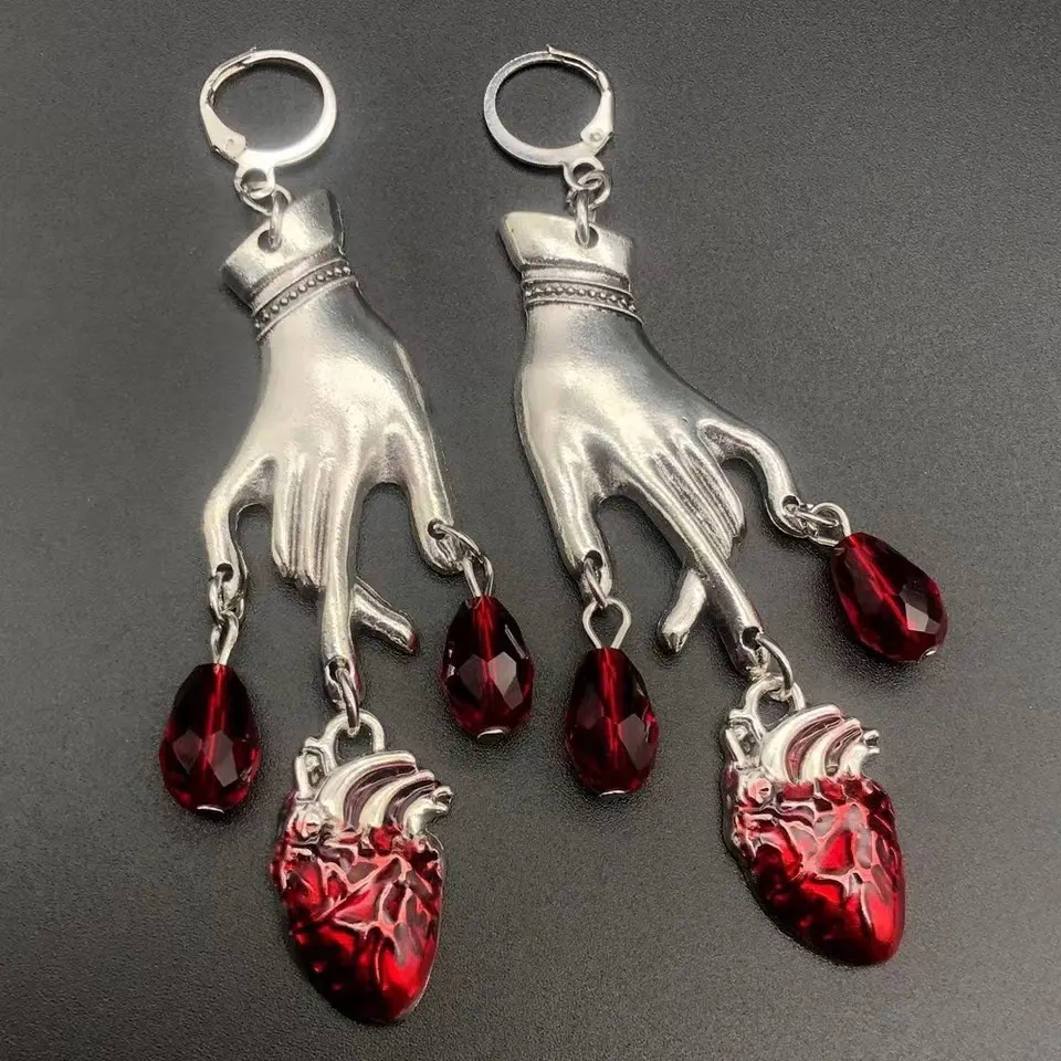 Bleeding Heart Earrings With Red Blood Drop Witchcraft Gothic Vampire Ghost Gothic Witchcraft Jewelry Fashion Women Gift