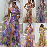 Robe décontractée pour femme, tendance et élégante, coupe ample, fendue, avec épaule asymétrique accrocheuse