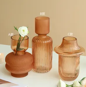 Vas Kaca Beku Mewah Cahaya Nordic Ornamen Vas Morandi Ruang Tamu Meja Makan Bunga Pengatur Vas Kaca
