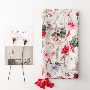 High Quality Elegant Floral Pattern Printed Shawls Summer Tropical <b>Leaf</b> Hand-made Tassels Viscose Cotton Printed Fringed Scarf - Product Image 2