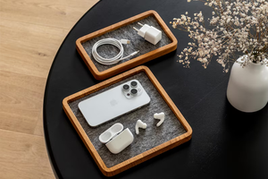Organisateur de bureau en bois avec plateau de récupération et feutre - Product Image 2