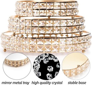 Support <span class=keywords><strong>à</strong></span> gâteau en cristal, piédestal en métal, plateau de service pour desserts, biscuits, fruits avec perles de cristal brillantes pour mariage, anniversaire - Product Image 3