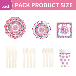 DAMAI Chinese Style Happy Birthday Theme Party Kits PinkWave Shape Disposable Party <b>Paper</b> Plates Cups Napkin Tableware Set - Product Image 6