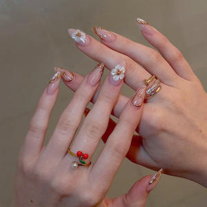 Uñas <span class=keywords><strong>Postizas</strong></span> de Moda en Oferta, Forma de Almendra, Estilo Francés con Borde Blanco y Dorado, Cobertura Total, Material ABS, 24 Piezas, Uñas a Presión con Pegamento - Product Image 3