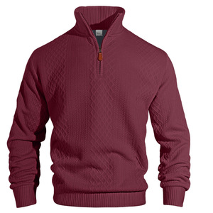 Men's Stand Collar <b>Quarter</b> <b>Zip</b> <b>Sweater</b> Acrylic Solid Color Casual Autumn Warmth 400g Heavy Weight Long Sleeve Top - Product Image 5