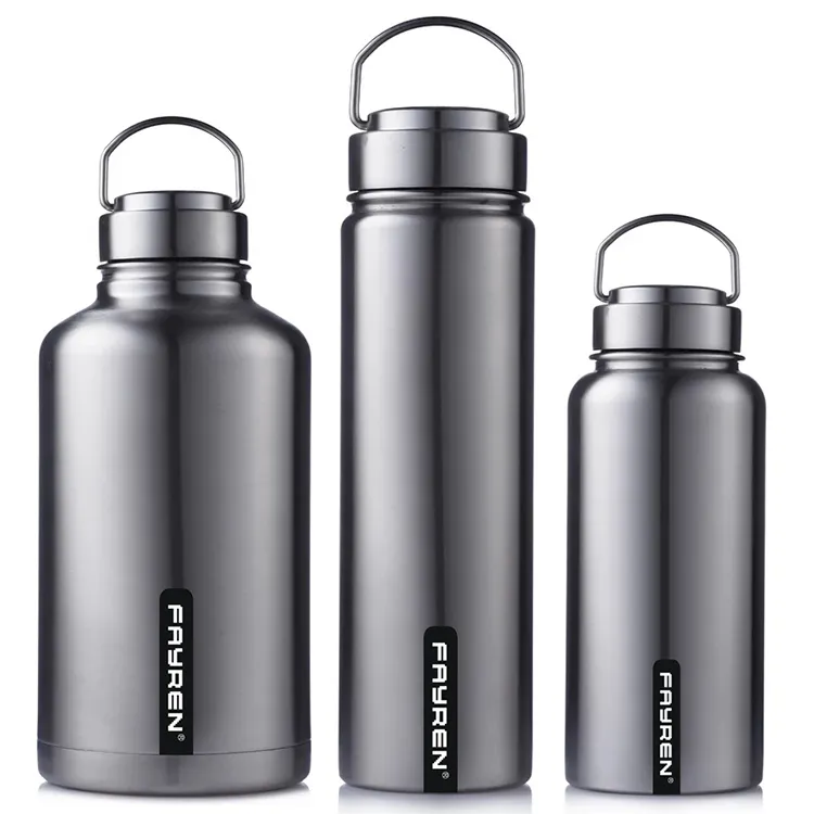 Double Wall Water Bottle Stainless Steel Flask Sports Bottle With Handle Lid 12oz 32oz 40oz 64oz