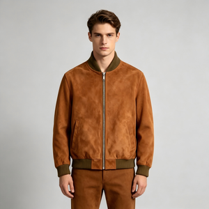 Custom Men Premium <strong>Suede</strong> <strong>Leather</strong> Bomber <strong>Jacket</strong> Soft Faux <strong>Suede</strong> Durable Ribbed Collar Zipper up Casual Streetwear <strong>Jacket</strong> - Product Image 3