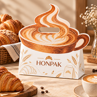 Sac en papier HONPAK en forme de tasse à café, imprimé sur mesure, emballage pour café avec poignée découpée pour pâtisserie, boulangerie, à emporter