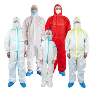 Coverall Nonwoven Pakaian kerja tahan air Microporous medik ppe tipe 5 6 Coverall pelindung coverall medis 65Gsm sekali pakai