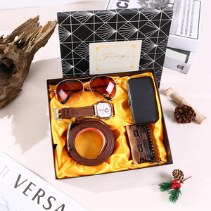 Coffret cadeau pour homme, montre, lunettes de soleil, ceinture, bracelet, coupe-ongles, boîte cadeau de fête, style Noël durable - Product Image 4