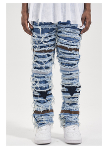 Jeans droits pour hommes de marque OEM Fog Private Blue à la mode grande taille en stock vieilli avec lavage clair et foncé livraison directe - Product Image 2