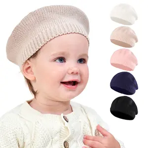 YD467秋季时尚儿童女童男童针织帽纯色可爱亚克力羊毛贝雷帽冬季保暖羊毛针织婴儿贝雷帽