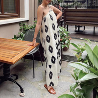Robe longue de plage asymétrique sans bretelles pour femme, motif géométrique vintage, dos nu, antistatique, tailles S-XL, nouvelle collection été, vente en gros