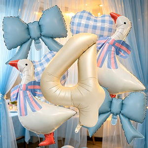 Kit de 7 ballons en aluminium motif nœud papillon style Ins, décoration d'anniversaire, avec ruban et paille, vente en gros - Product Image 3