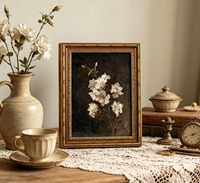 Décoration murale pour la maison en toile florale texturée 3D encadrée de cadres dorés vintage, échantillons OEM ODM prêts en moins d'une journée