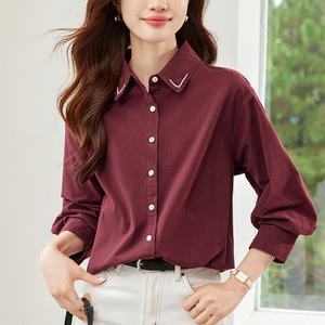 Camisa Sencilla de Manga Larga para Mujer en Algodón, Blusa de Moda - Product Image 2