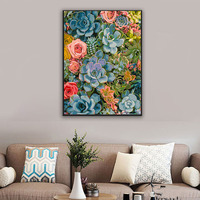 Lukisan Bunga Modern Succulent Full Brushed DIY dengan Cat Nomor, Lukisan Tangan Ramah Lingkungan, Seni Dinding Persegi Panjang 40x50cm, Pilihan Bingkai
