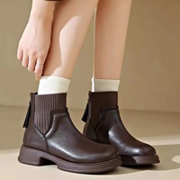 Bottes mi-mollet pour femme automne-hiver 2026, style vintage à talon épais et semelle compensée avec fermeture éclair arrière