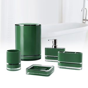 Flotteur vert Ensemble d'accessoires de salle de bain de luxe en plastique Porte-savon Porte-brosse à dents Gobelet Distributeur de savon Porte-brosse de toilette - Product Image 5