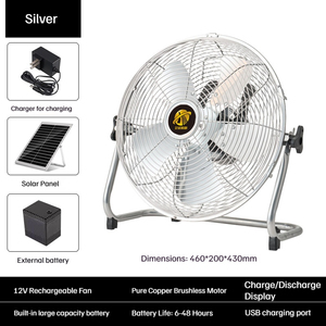 Ventilatore da Pavimento Ricaricabile 12/14 Pollici, 12V ad Alta Velocità con 5 Pale, Ventilatore Portatile <span class=keywords><strong>in</strong></span> <span class=keywords><strong>Metallo</strong></span> per Casa, Ufficio e Campeggio - Product Image 3
