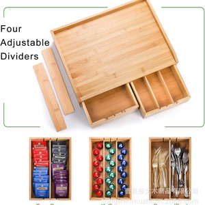 Caja de almacenamiento de cápsulas de café de bambú con tres cajones para máquina de café y organizador de bolsitas de té, organizador de escritorio - Product Image 3