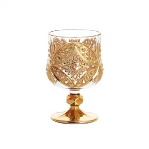 Классический роскошный золотой стеклянный бокал для вина, стеклянная посуда, бокал для бренди с ножкой, индивидуальная посуда для дома