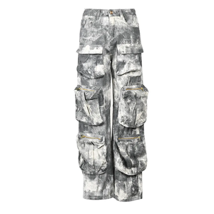 Jean droit pour femmes beau gris fumé avec plusieurs poches femmes pantalon pleine longueur Denim Cargo pantalon qualité nouveau jean - Product Image 1