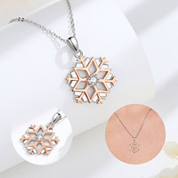 Ensemble de bijoux de mode Merryshine en argent sterling 925 sans ternissement avec zircon rose, boucles d'oreilles et collier flocon de neige de Noël
