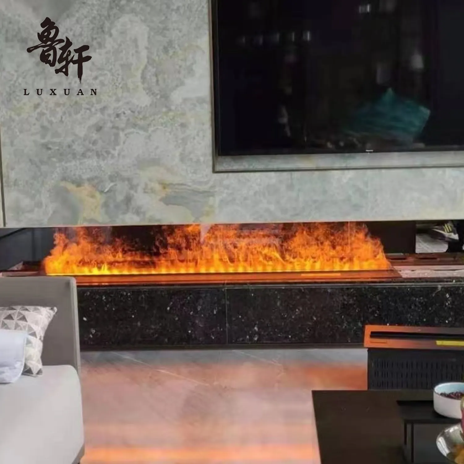 60インチ壁吊り下げ式暖炉装飾マルチカラーLED炎効果3D噴霧蒸気蒸気3D電気暖炉