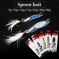 Nouvelles leurres de pêche métalliques 7g 10g 15g 21g 25g 30g 40g, leurres durs rotatifs OEM, leurres cuillères avec film flash