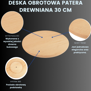 Plateau tournant écologique en bois de hêtre naturel de 30cm pour gâteau de mariage, de fête et d'événement, de restauration, de service personnalisé en gros - Product Image 2