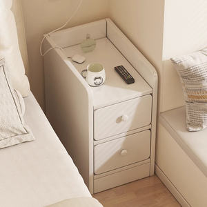 Ultra-Narrow Wooden Bedside Table 2 <strong>Drawers</strong> Small Size <strong>Mini</strong> Storage Cabinet Multifunctional Modern Bedroom Hotel Home Furniture - Product Image 6
