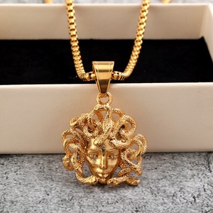 yunnique Stainless Steel Men's <b>Medusa</b> Pendant <b>Necklace</b> Gold 60cm Chain Fashion Jewelry Gift - Product Image 3