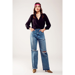 Jeans a gamba dritta effetto distressed in denim medio - Product Image 6