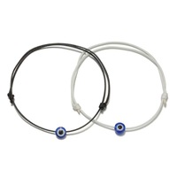 Bracelets de couple en corde tressée rouge en gros, bijoux avec breloques œil bleu porte-bonheur, bracelet réglable en cuir