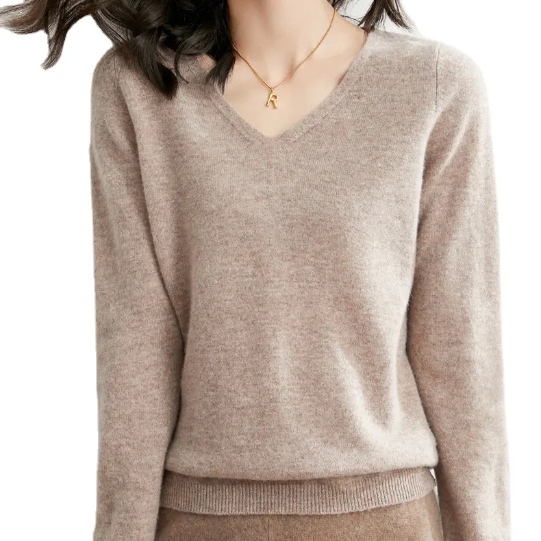 Benutzer definiertes Logo Langarm reiner Pullover mit V-Ausschnitt Pullover Winters trick wolle 100% <span class=keywords><strong>Merino</strong></span> Damen pullover