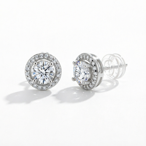 Boucles d'oreilles halo de luxe en argent sterling 925 avec diamants de laboratoire brillants certifiés NGTC, plaquées rhodium, pour cadeau de mariage - Product Image 1
