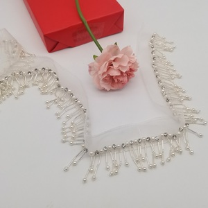 7 cm Polyester Tulle White <b>Bead</b> Tassel Lace Trim Dance Costume, Beading <b>Fringe</b> White Pearl Trim - Product Image 5