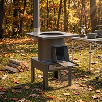 Poêle à bois multifonctionnel en acier inoxydable de style ancien - sans fumée, pour le camping en plein air et l'usage domestique