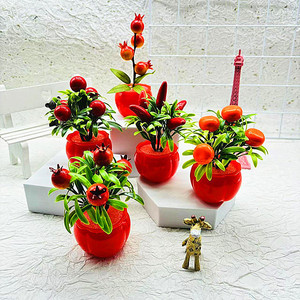 Mini Plantas Artificiales en Maceta, Realistas, Falsas, de Granada, Naranja, Chile, Mini Bonsái para Decoración de Escritorio de Oficina y Hogar de Año Nuevo - Product Image 1