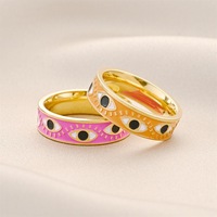 Edelstahl-Ring mit Bösem-Auge-Motiv, buntes Emaille-Muster, vergoldet, breiter Ring, modischer Ring, sofort lieferbar, Großhandelsschmuck