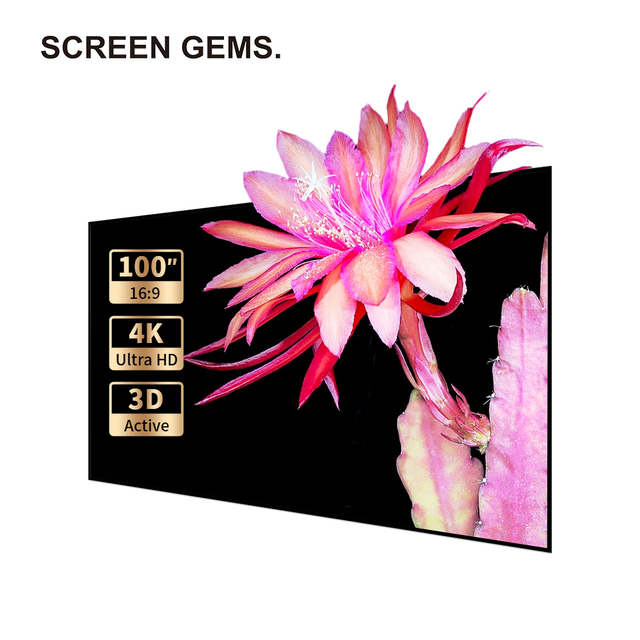 100" Ultra-Thin 4K Fresnel Optical Projector Screen with Border ALR Anti-Light Wall Mount Polyester Fabric Fixed Frame
