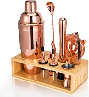 Ensemble d'outils de bar essentiels en acier inoxydable durable, 10 pièces, toutes couleurs, avec rangement en bambou